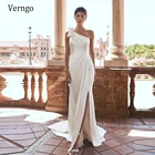 Женское свадебное платье Verngo, ТРАПЕЦИЕВИДНОЕ ПЛАТЬЕ на одно плечо, с бантом, цветочным узором, Боковым Разрезом, плиссированными пуговицами и низкой спинкой, 2021