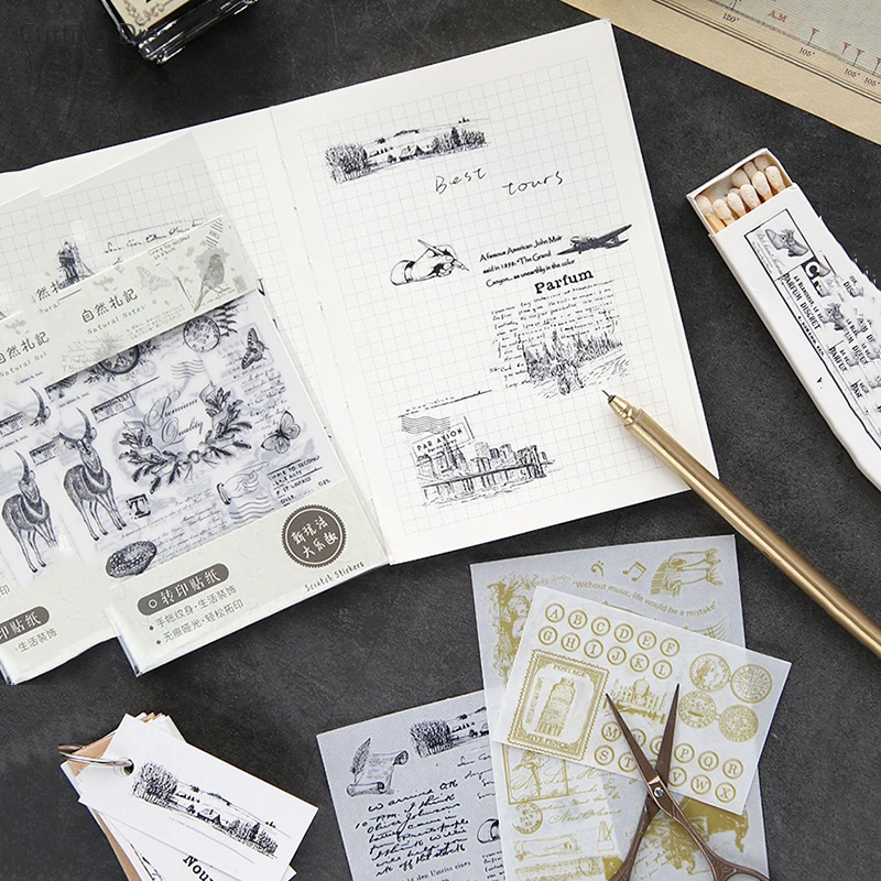 Винтажная бумажная наклейка с газетным принтом Набор стикеров для скрапбукинга