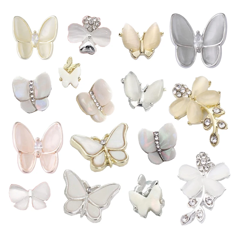 

Gold Silver Butterfly Nail Art Jewelry Luxury Opal Rhinestones On Nail Butterfly Alloy Zircon Nail Charm DIY Manicure Decoration