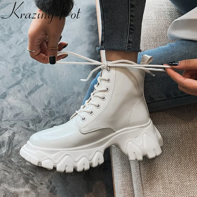 Krazing Pot/2020 удобные сапоги Сапоги из коровьей кожи и на толстой подошве с круглым