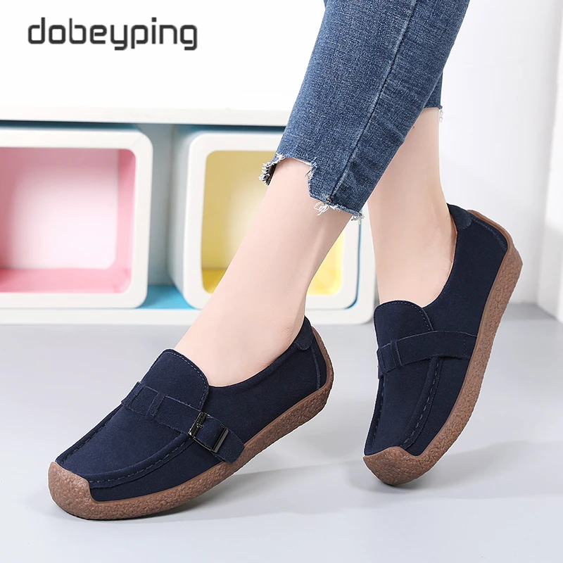 New Spring Autumn Women's Shoes Suede Leather Woman Loafers Slip On Ladies Snail Shoe Square Toe Moccasins Flats Female Sneakers
