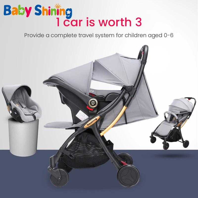 Детская блестящая Новая легкая складная коляска детская тележка 3 в 1 детское