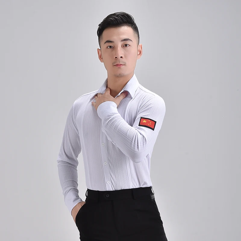

2021 Men Latin Dance Costumes High-End Shirt Professional Practice Clothes Black Slim Latin Dance Performance Clothes