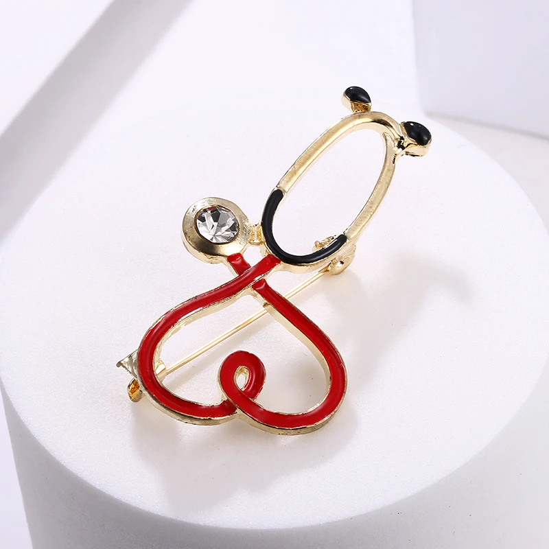 

Blucome Copper Love Heart Stethoscope Brooches For Women Men Doctor Nurse Medical Brooch Collar Clip Badge Pins Christmas Gift