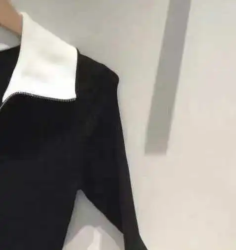 

Women Dress 2021 Spring and Summer New Ladies Stitching Lapel Zipper Knitted Mini Dress