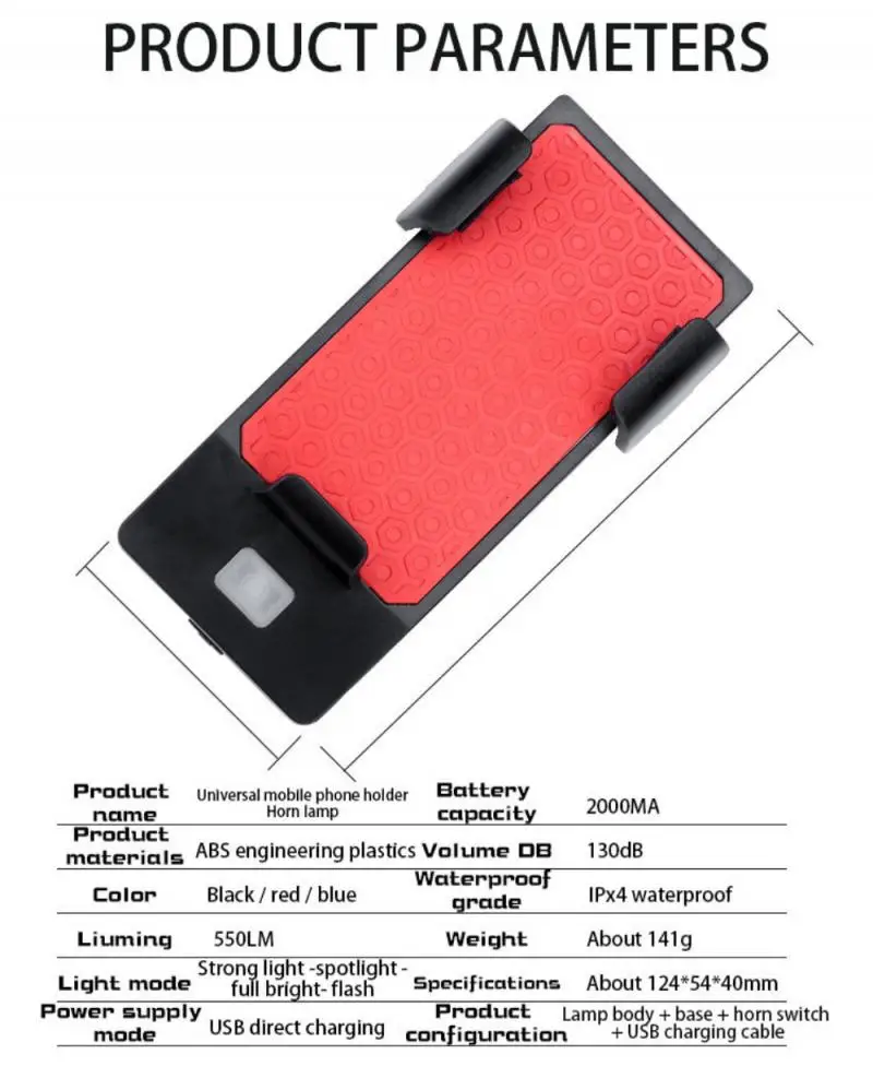 

3 In 1 Super Bright Waterproof USB Charging Bicycle Headlights With Horn Mobile Phone Support Headlight Battery Bicycle Light