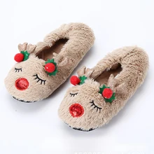 Fluffy ผู้หญิงครอบครัวรองเท้าแตะ Warm Antlers คริสต์มาสน่ารักรองเท้าแตะลื่นที่ดีที่สุดรองเท้าแตะสำห...