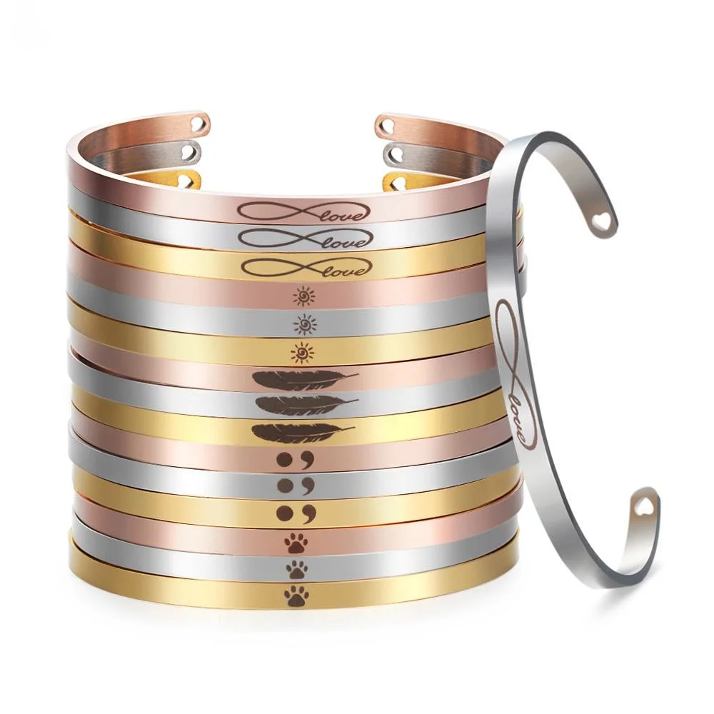 

Stainless Steel Width 4mm/6mm Open Cuff Bracelet Customized Bracelet Engraved Words Bracelet Bangle Jewelry Couple Bracelet
