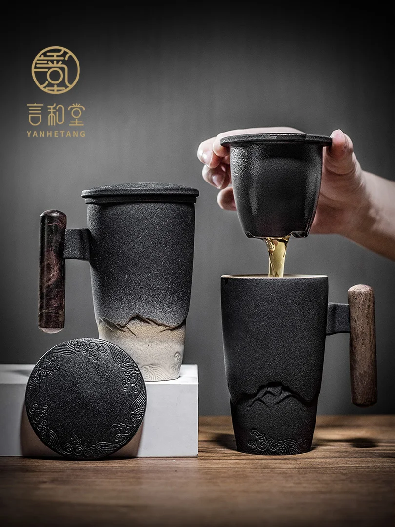Керамическая большая кофейная кружка с крышкой офисные изолированные чайные