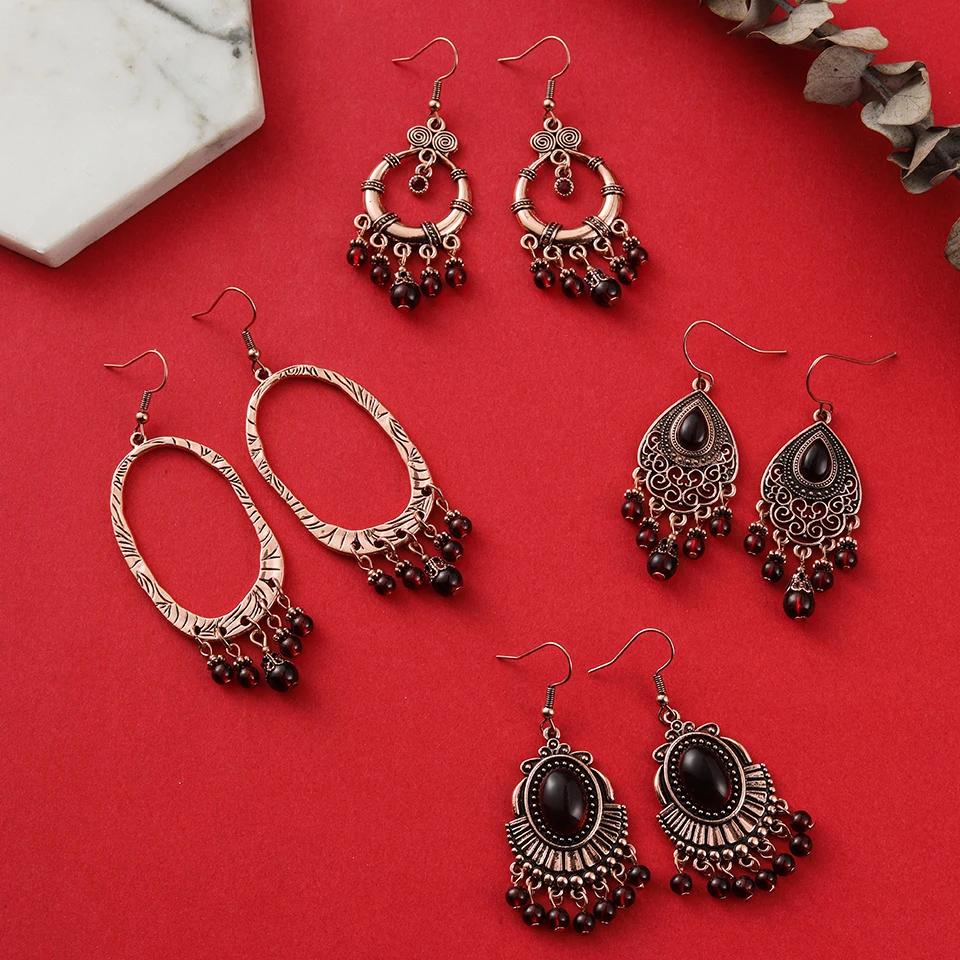 

Antique Ethnic boho tassel rose gold earrings for women dangle drop indian jewelry 2018 fashion bride hanging ear accessories