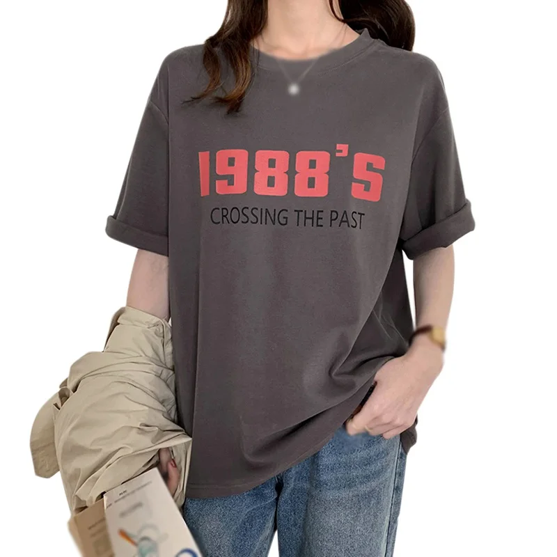 

Women's Korean Style Loose T shirt Solid Color Summer Ladies Short Sleeve Basic Tee Shirt Tops