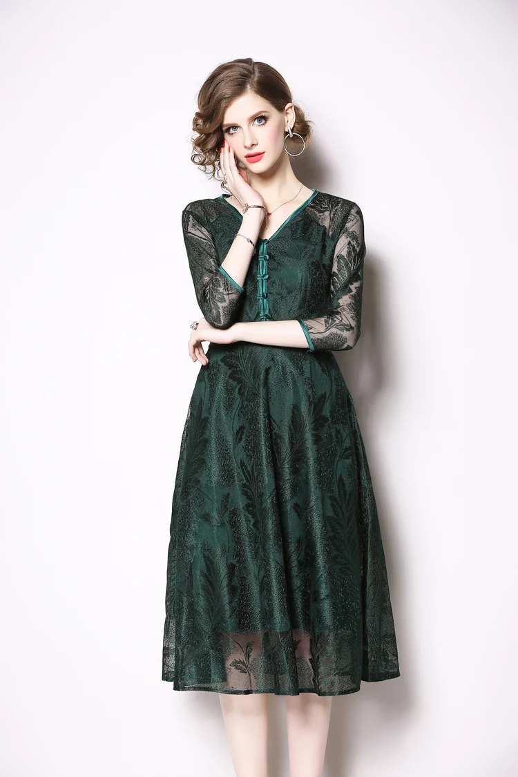 H han queen Новое Осеннее Открытое платье Vestidos элегантное офисное женское платье Сексуальное Тонкое Платье с v-образным вырезом для работы деловые повседневные кружевные платья