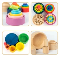 stacking toy wood natural rainbow block baby montessori educational wooden toy kindergarten supplies children early learning set