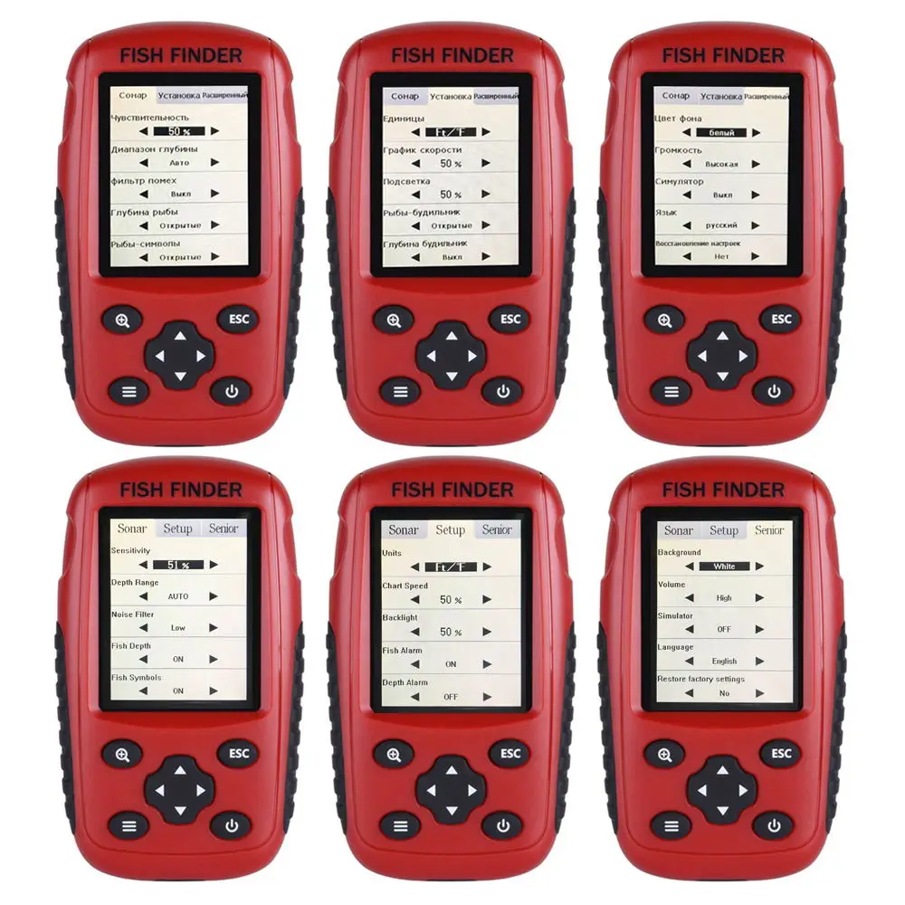 Russian / English Wireless Fish Finder Menu 2-120Ft 0.6-50m Depth Fishing Sonar Eco-sounder Ice Fishfinder Tackle | Спорт и