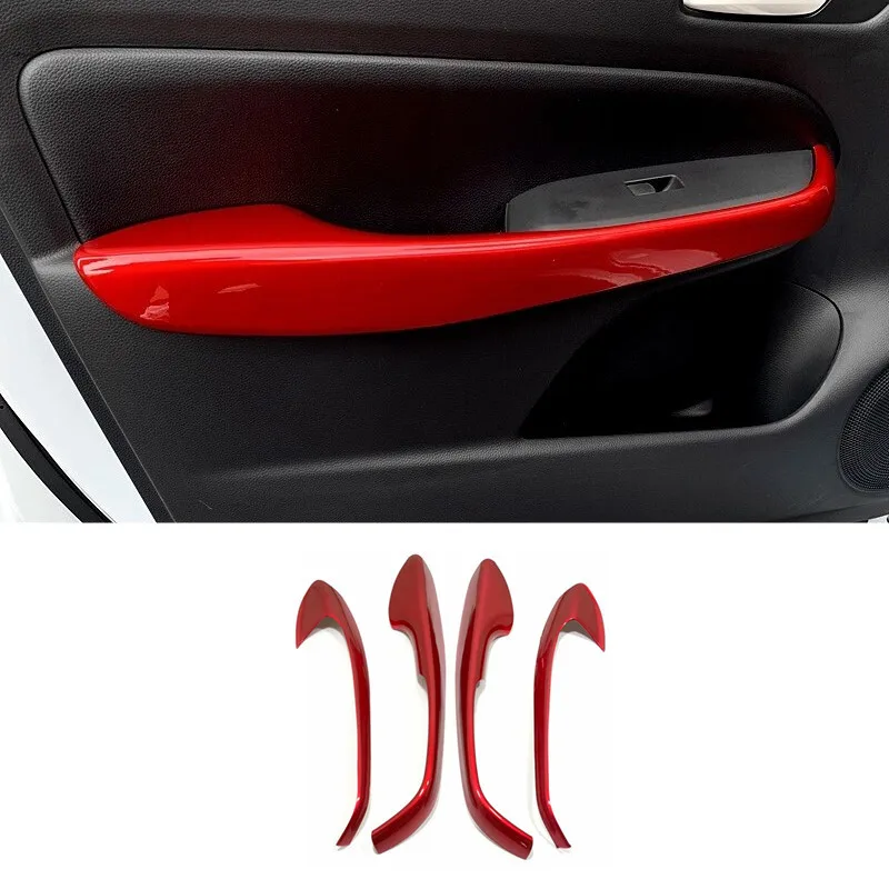 

For Honda Fit Jazz 2020 2021 ABS Red Car Door Armrest Window glass Lift Control Switch Cover Trim Car Styling Accessories 4pcs
