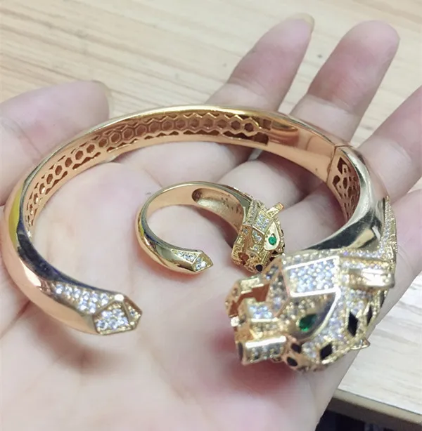 Популярные брендовые медные украшения фианит с зеленым глазом и leopord комплект