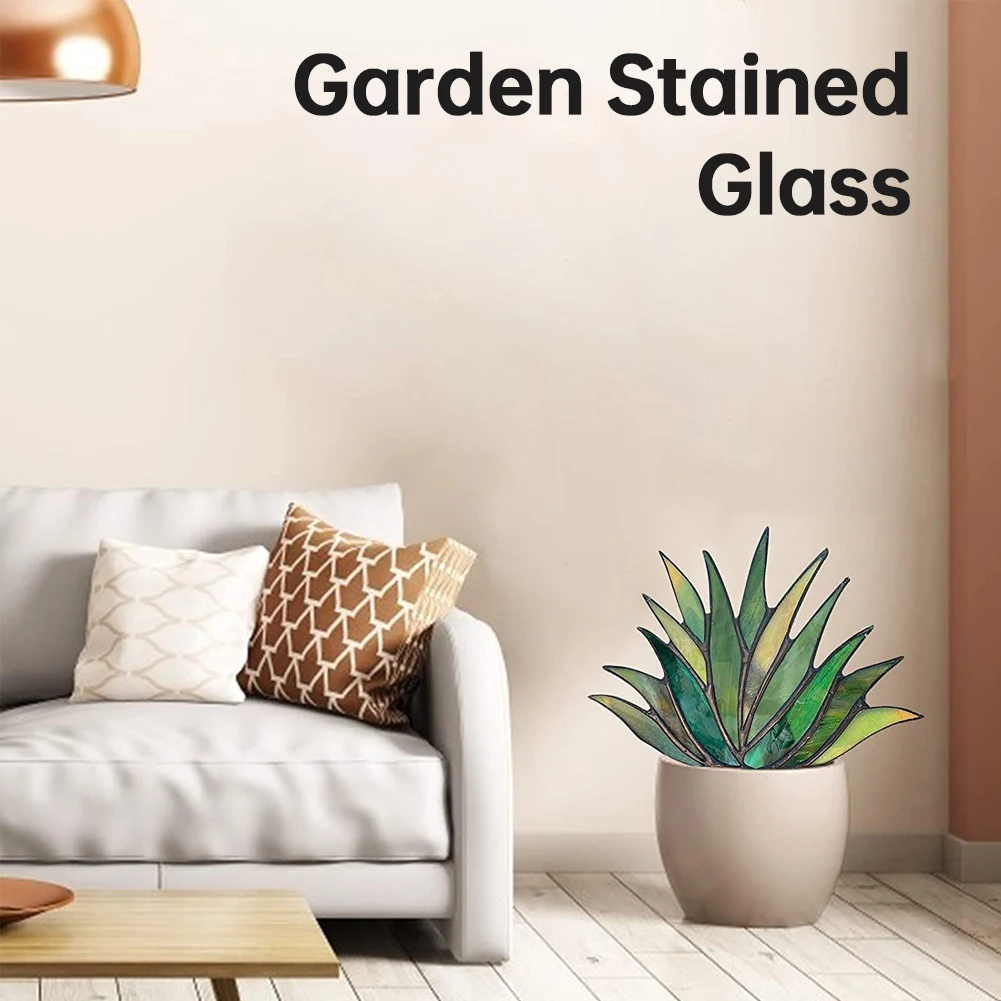 

Artificial Agave Garden Stained Glass Aloe Potted Potted Decorative Garden Ornaments Plant Suncatcher Decoration Green