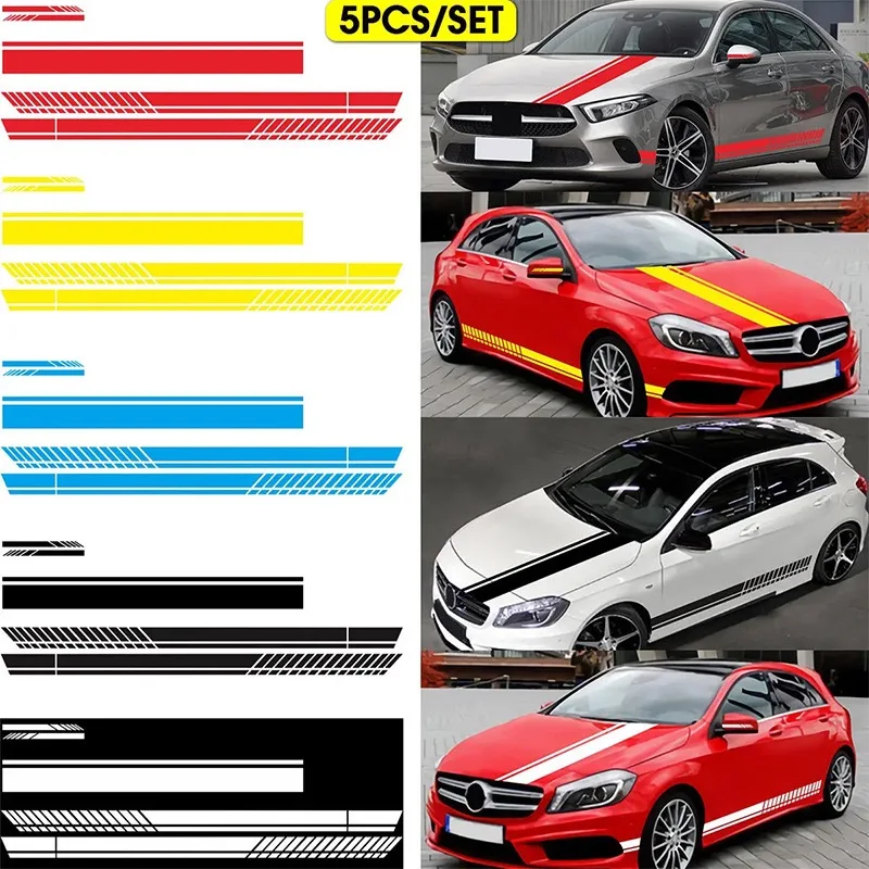 

5 шт. спортивные полосы Автомобильная дверь боковая юбка наклейка для всех автомобилей Декор кузова автомобиля виниловые наклейки аксессуа...