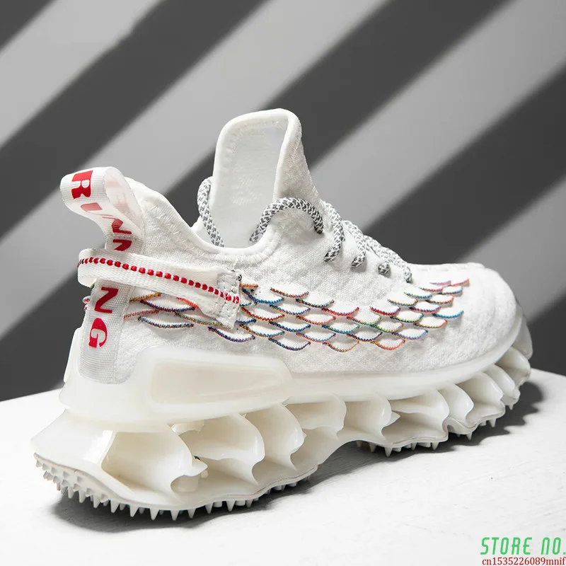 

Мужские беговые кроссовки со светоотражающими заклепками, летающие тканые Нескользящие кроссовки, дышащая уличная Нескользящая повседнев...