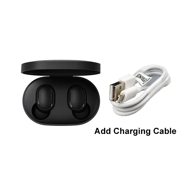 add charging cable Xiaomi Redmi Airdots TWS Bluetooth наушники спортивные беспроводные активные шумоподавления гарнитура AI управление с микрофоном - Цвет: add charging cable