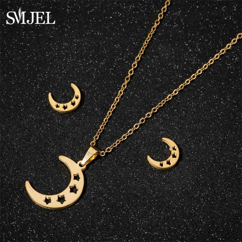 

Trendy Star Moon Chain Choker Necklaces for Women Stainless Steel Fashion Necklace Crescent Jewelry Horn Accessories New 2021