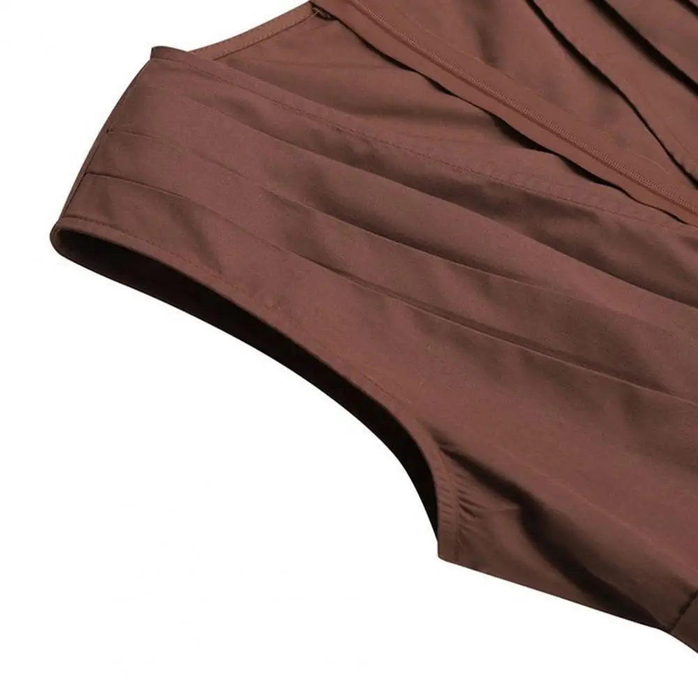 

Hot Sales Women Dress Solid Color V Neck Summer High Waist Sleeveless Maxi Dress for Daily Wear