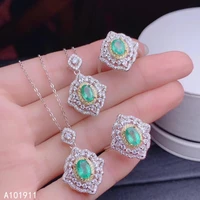 kjjeaxcmy fine jewelry 925 sterling silver inlaid natural emerald pendant ring noble female suit support detection luxurious