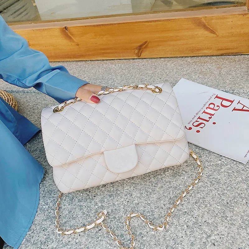 

European and American fashion Lingge chain women's bag 2021 new simple large capacity slung one shoulder versatile bag