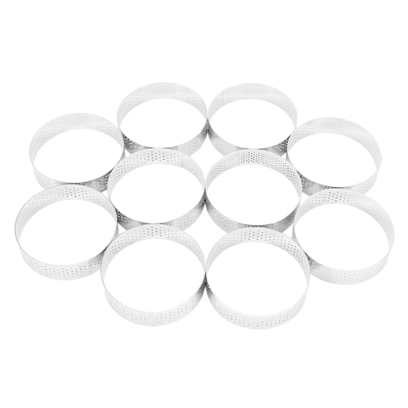 

10 Pcs Circular Stainless Steel Tart Ring Tower Pie Cake Mould Baking Tools Perforated Cake Mousse Ring,8cm
