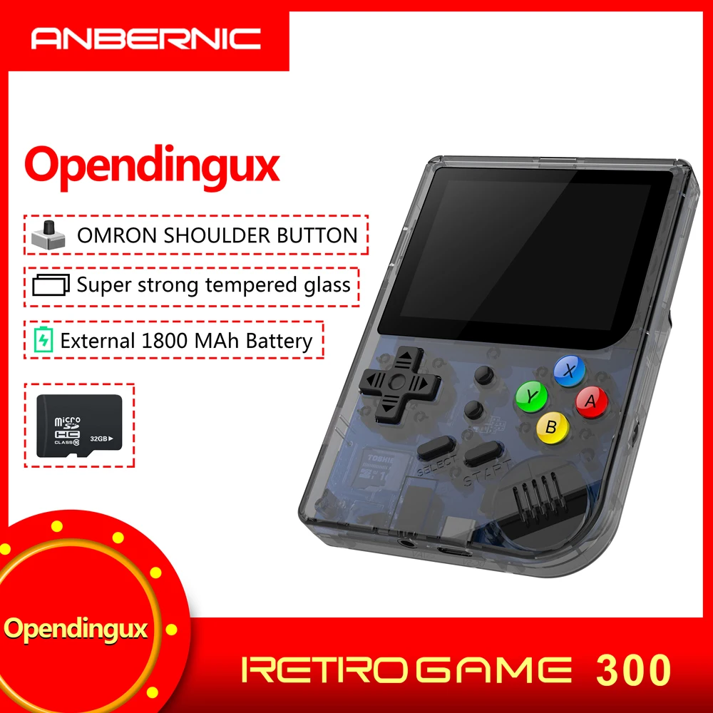 ANBERNIC 3-дюймовый Видеоигра портативная игровая консоль 64 bit retro FC игровая приставка PS 1 игровая приставка RG 300 16G+32G 3000 ретро Игры консоль игра