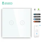 Сенсорный выключатель Bseed с Wi-Fi, сенсорный переключатель с 2 клавишами, европейский стандарт, черный, белый, золотой, серый, со стеклянной панелью, работает с Tuya Smart