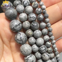 natural stone beads grey map jaspers round loose beads for jewelry diy making bracelet accessories 15 pick size 4 6 8 10 12mm