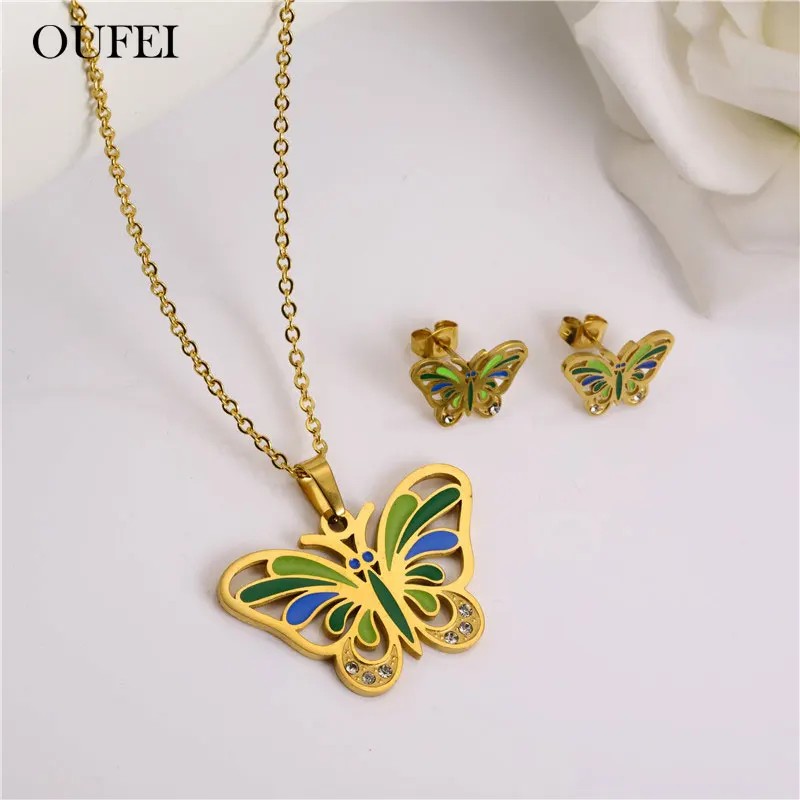 Женский комплект украшений OUFEI серьги бабочка из нержавеющей стали ожерелье и