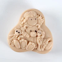 3d silicone soap molds cute girl with cartoon bear resin moulds birthday scene handmade decorative tool