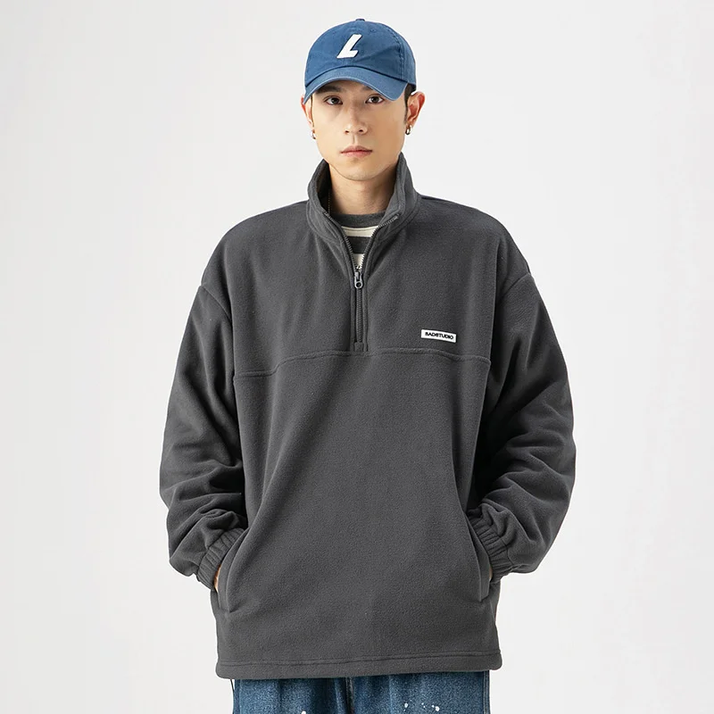 Флисовая Мужская куртка простая однотонная свободная Стандартная с