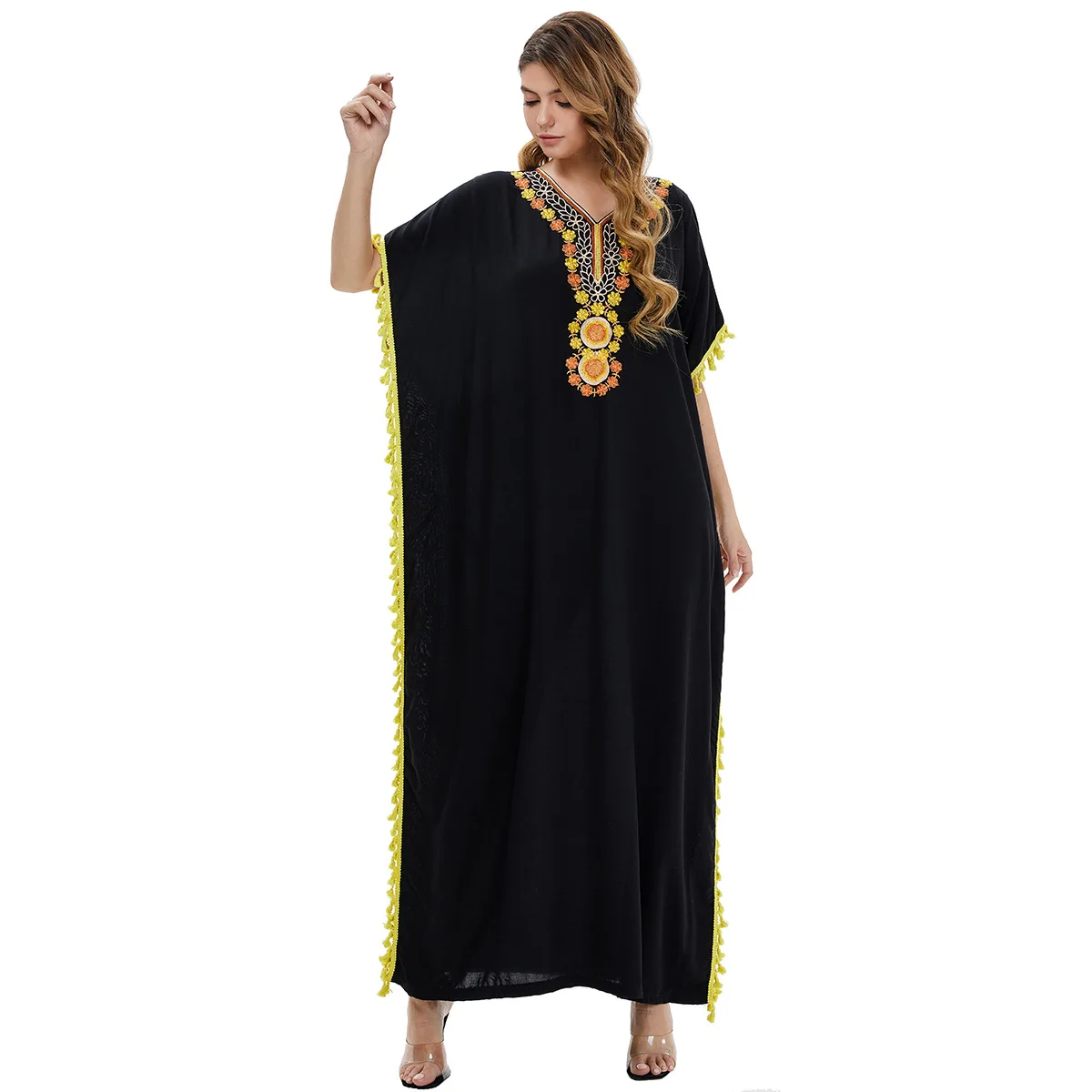 Мусульманское женское платье с вышивкой в европейском и американском стиле Среднего Востока с принтом Дубайский халат большого размера Св...