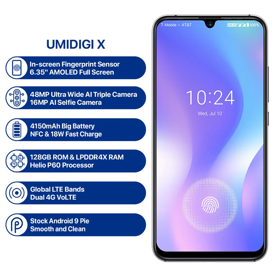 UMIDIGI X в отпечатков 6 35 активно матричные осид Дисплей глобальная версия 48MP