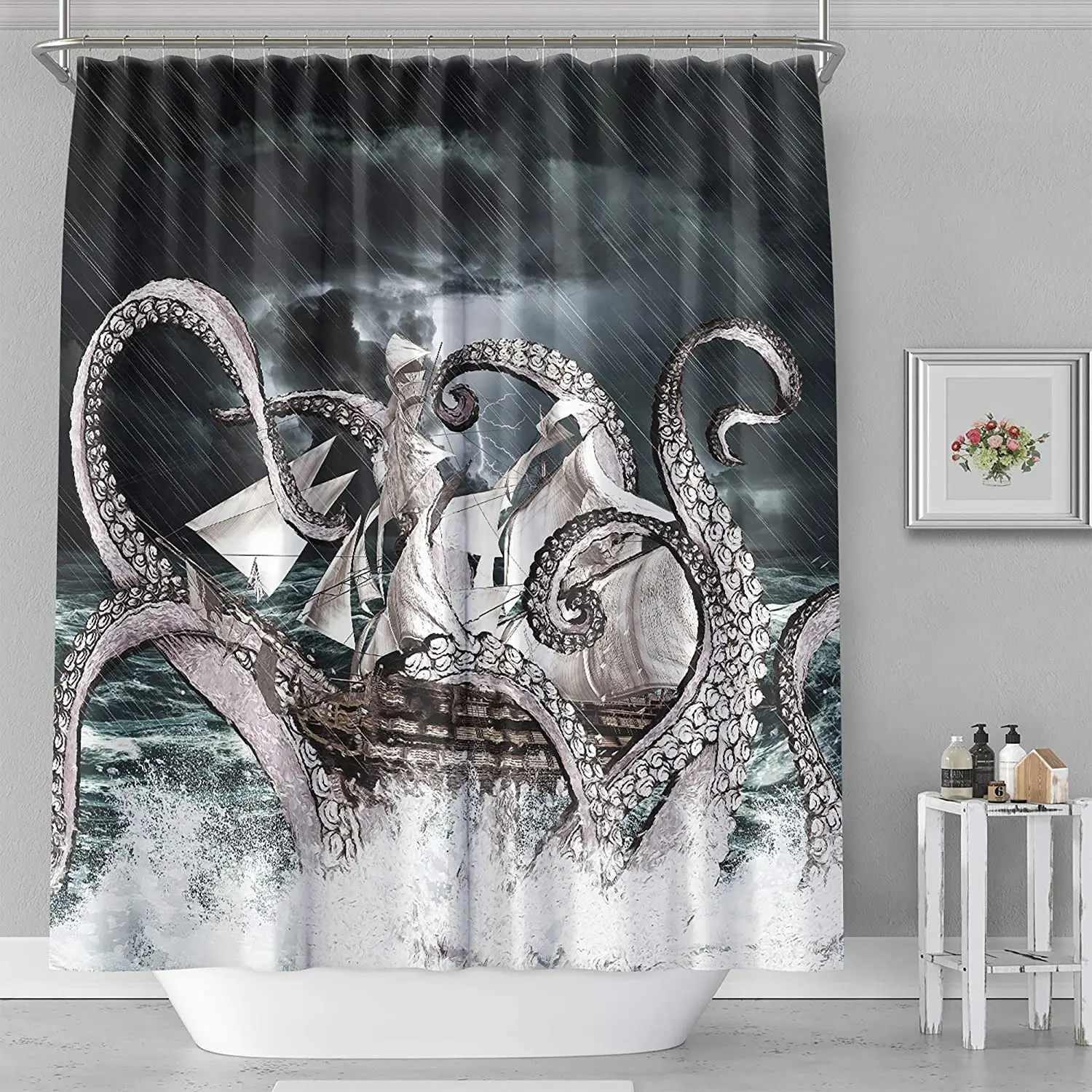 Водонепроницаемая занавеска для душа из полиэстера с принтом Осьминог | Дом и сад
