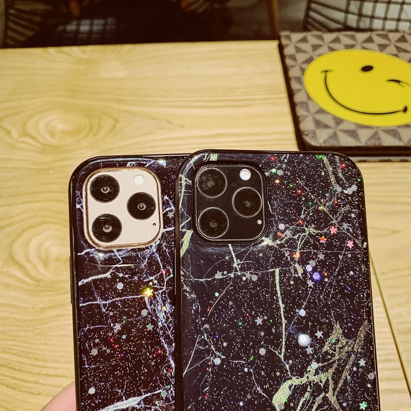 Блестящий Мягкий силиконовый чехол из ТПУ с блестящими стразами и мраморными