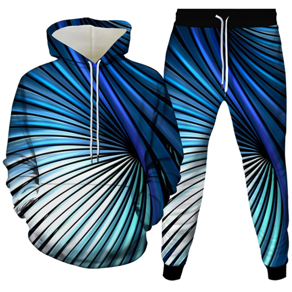 

Colorful Art Vortex Stripe Creative Design Print Men Tracksuit Women Hoodies+Trousers 2Pcs Sets Female Casual Clothes Size S-6XL