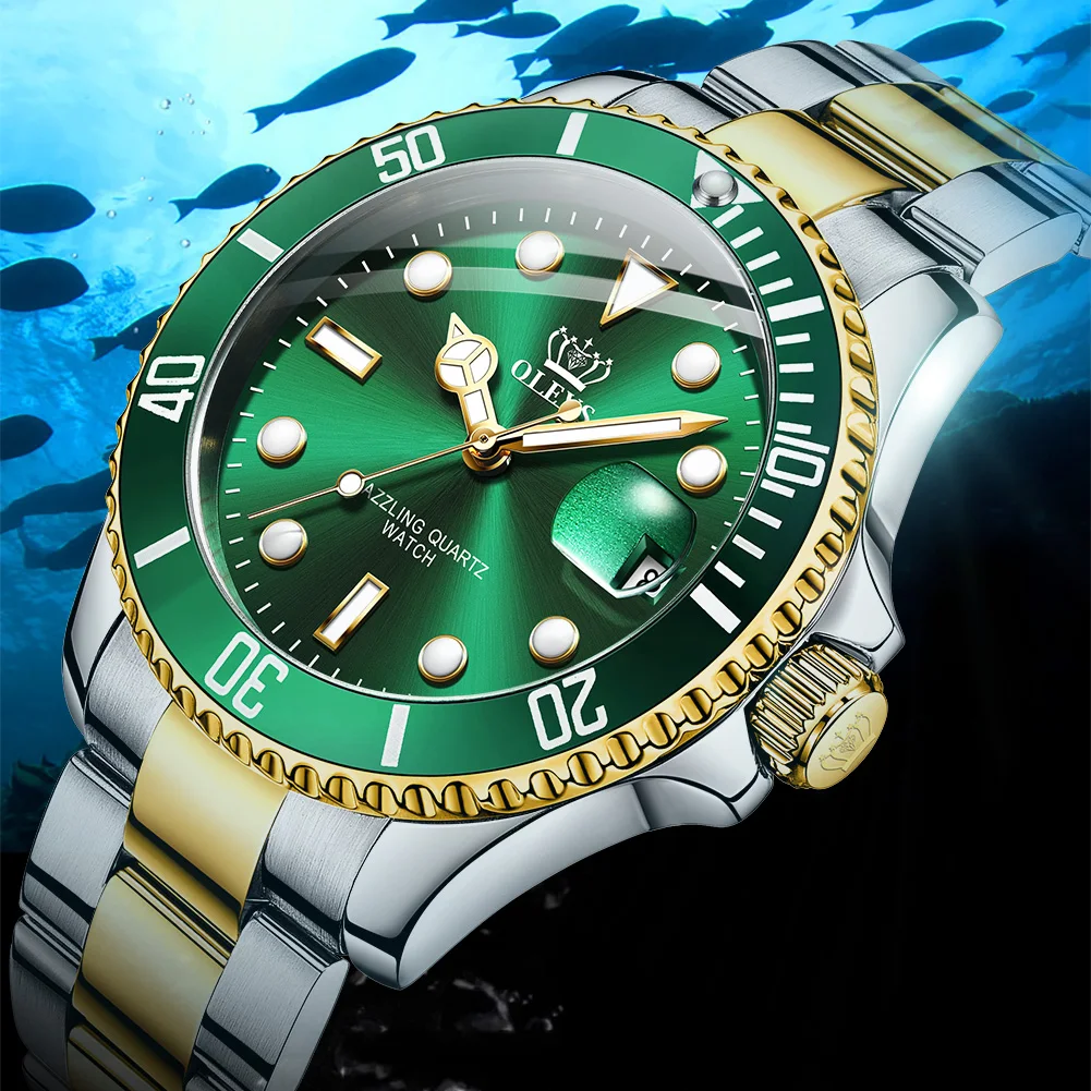 

Luxury Men Watch Original Top Brand Green Waterproof Quartz Sports Stainless Steel dive Rolexable Wristwatch Reloj Hombre + Box