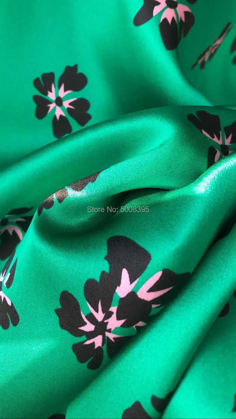 

Green Floral Print SILK SATIN MIDI SKIRT Ruffled Hem High Grade Skirts for women