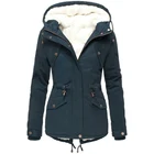 Зимняя женская куртка, модное пальто, теплая Женская однотонная куртка с капюшоном на шнуровке, с подкладкой из плотного хлопка, Длинные облегающие куртки, женские парки на осень