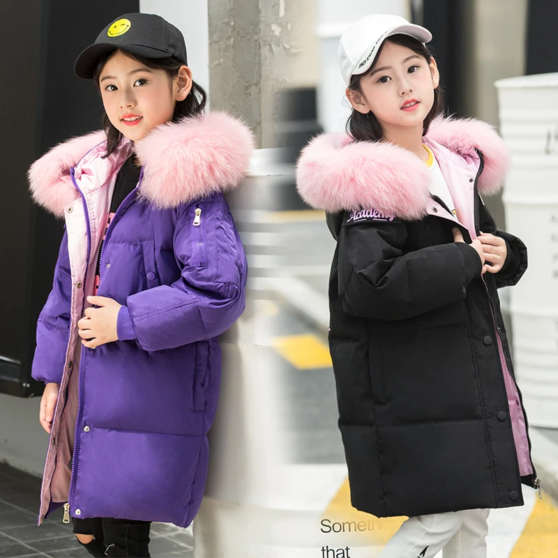 Теплые пуховые парки для девочек Детские Пуховые Пальто Верхняя одежда на утином
