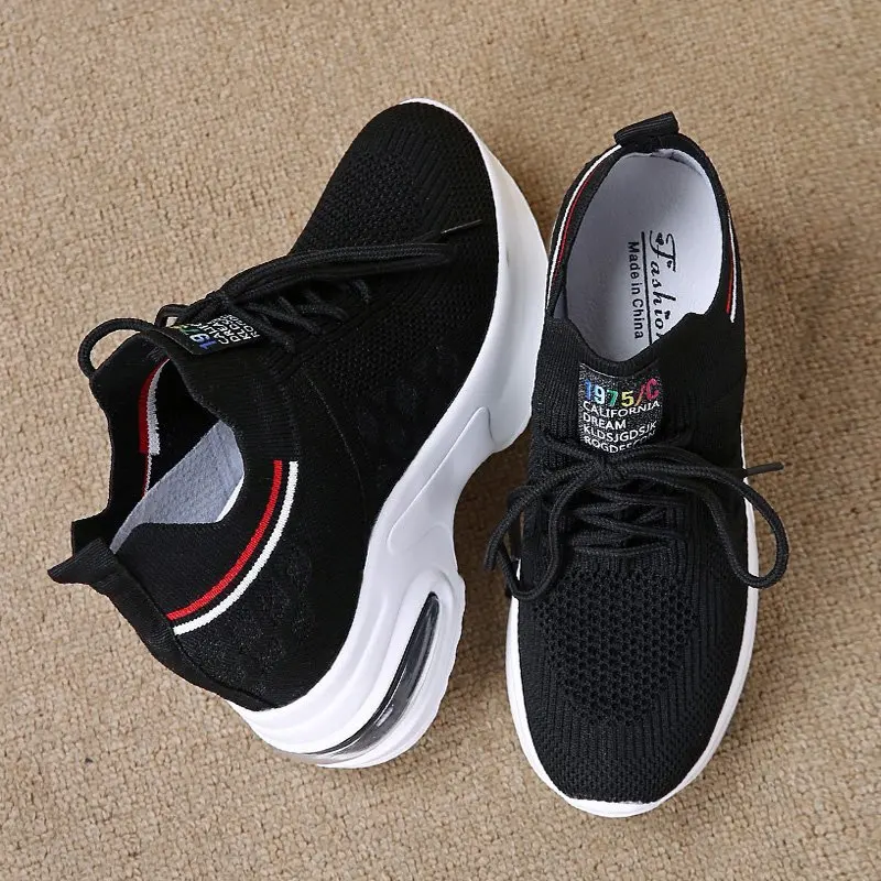 Кроссовки-носки женские на платформе сетчатые дышащие сникерсы танкетке без