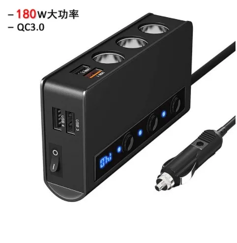 

Car Charger 12/24V 4 USB Lighter Adapter QC3.0 Fast Charge 180W Lighter Splitter with Voltmeter ON/OFF Switch for Phone Tablet