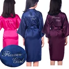 Халат атласный, Шелковый, с цветочным принтом, стразы, с надписью, для девочек, свадебное детское кимоно, 2021