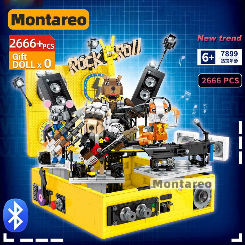 

MOC высокотехнологичная Музыкальная шкатулка с Bluetooth-динамиком, животные, сценическая модель, сборные блоки, мужские игрушки для мальчиков, р...