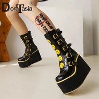 doratasia brand design ladies platform boots fashion buckle punk wedges high heels womens boots party cosplay goth shoes woman