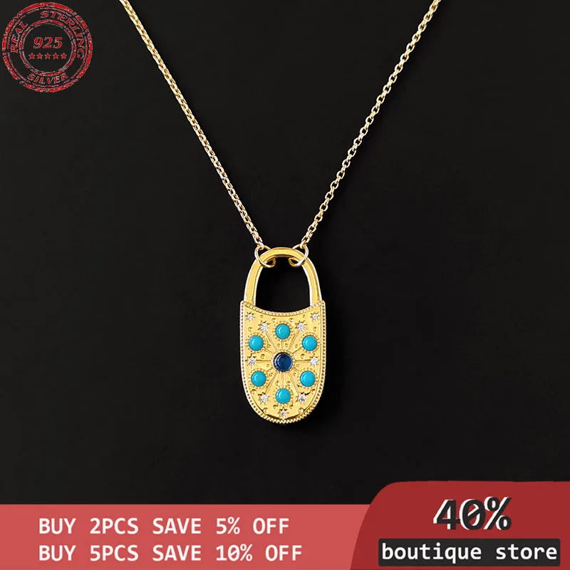 

August New Silver Necklace Sterling S925, Roman style, gold lock, fashion jewelry, light, luxury, European style, brand